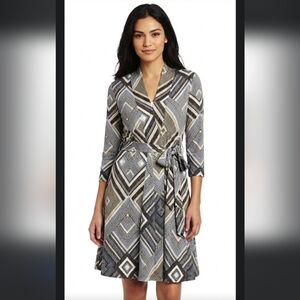 Charming Charlie Geometric Print Blouse Black Gray White